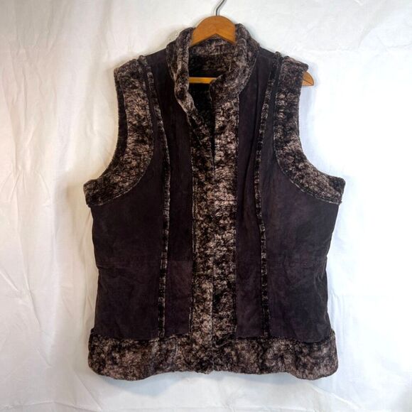 Genuine Leather & Faux Fur Sleeveless Vest Size Large Boho Western - Picture 10 of 11